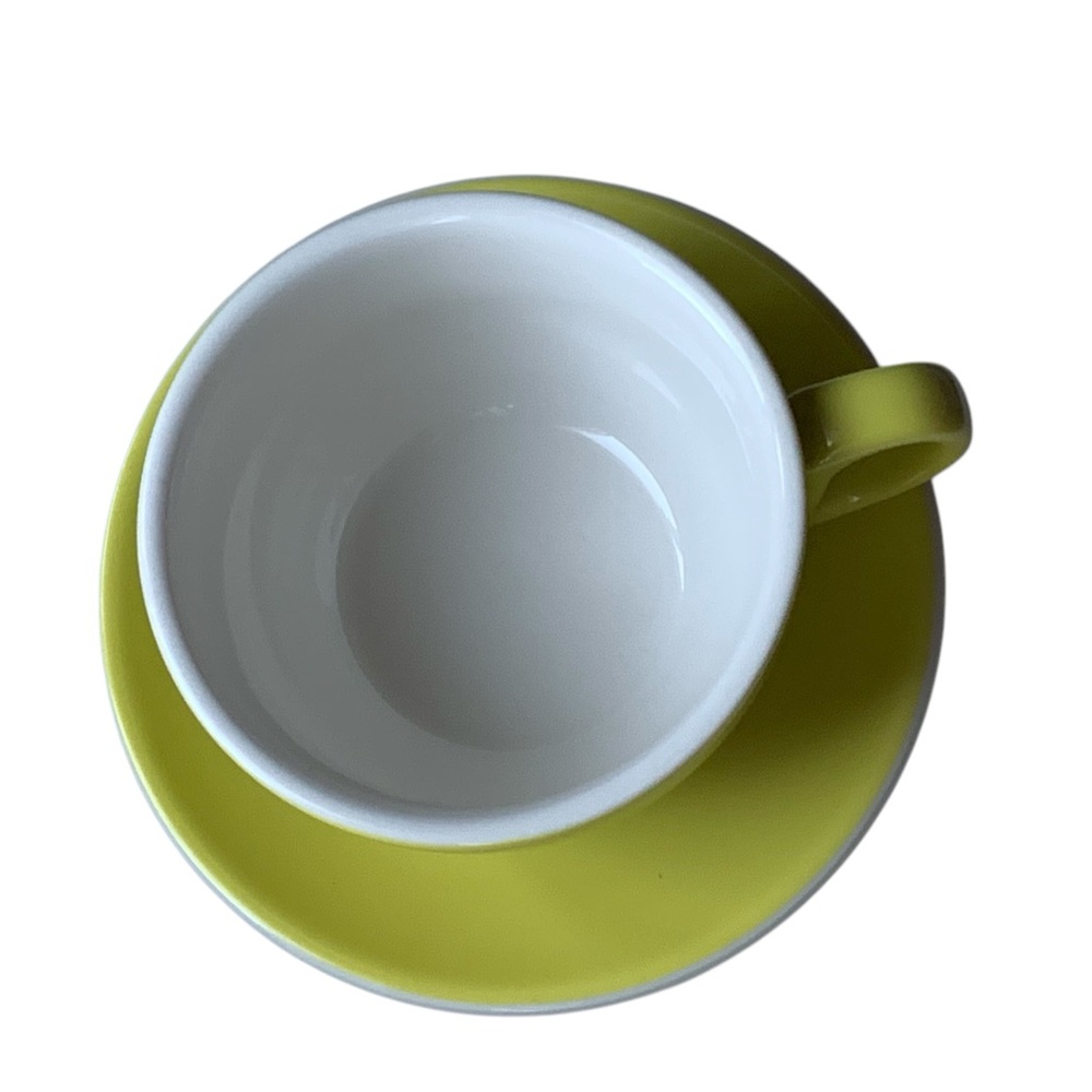 NEW LATTE Yellow & White COFFEE Cup and Saucer Set 12 OZ Spring Summer Kitchen - Picture 2 of 5
